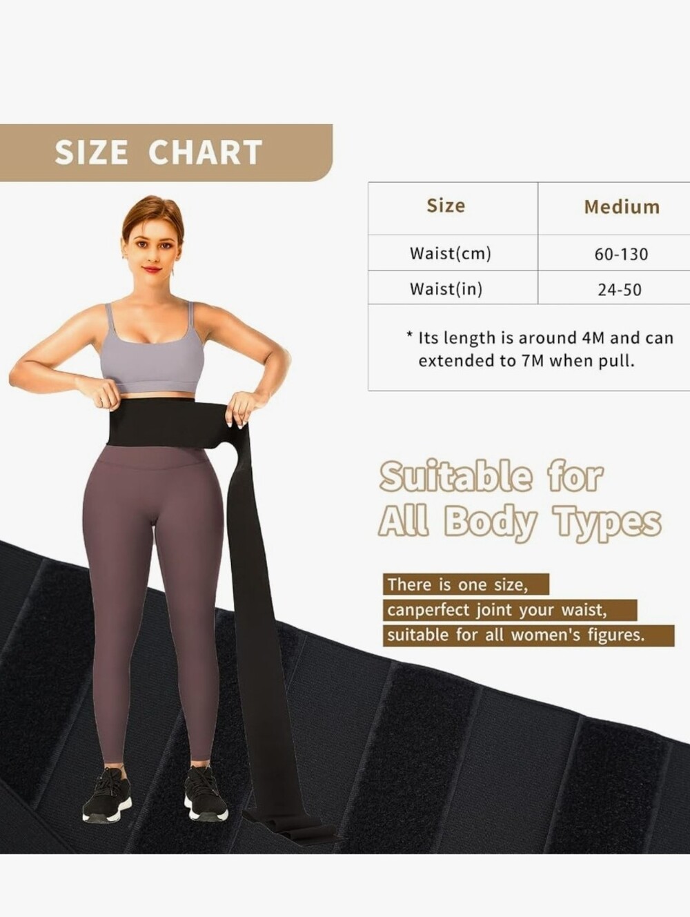 Bandage Wrap Waist Trainer Elastic Women's Black One Size 157 inches New - Picture 9 of 12